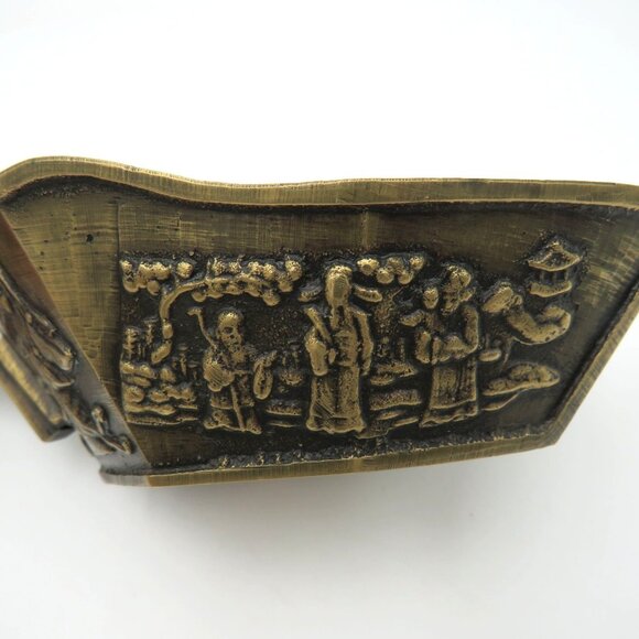 Chinese Medicine Scoop Brass Decorative 6"x3" Bowl Ornate Scroll Handle Vintage - Picture 7 of 10